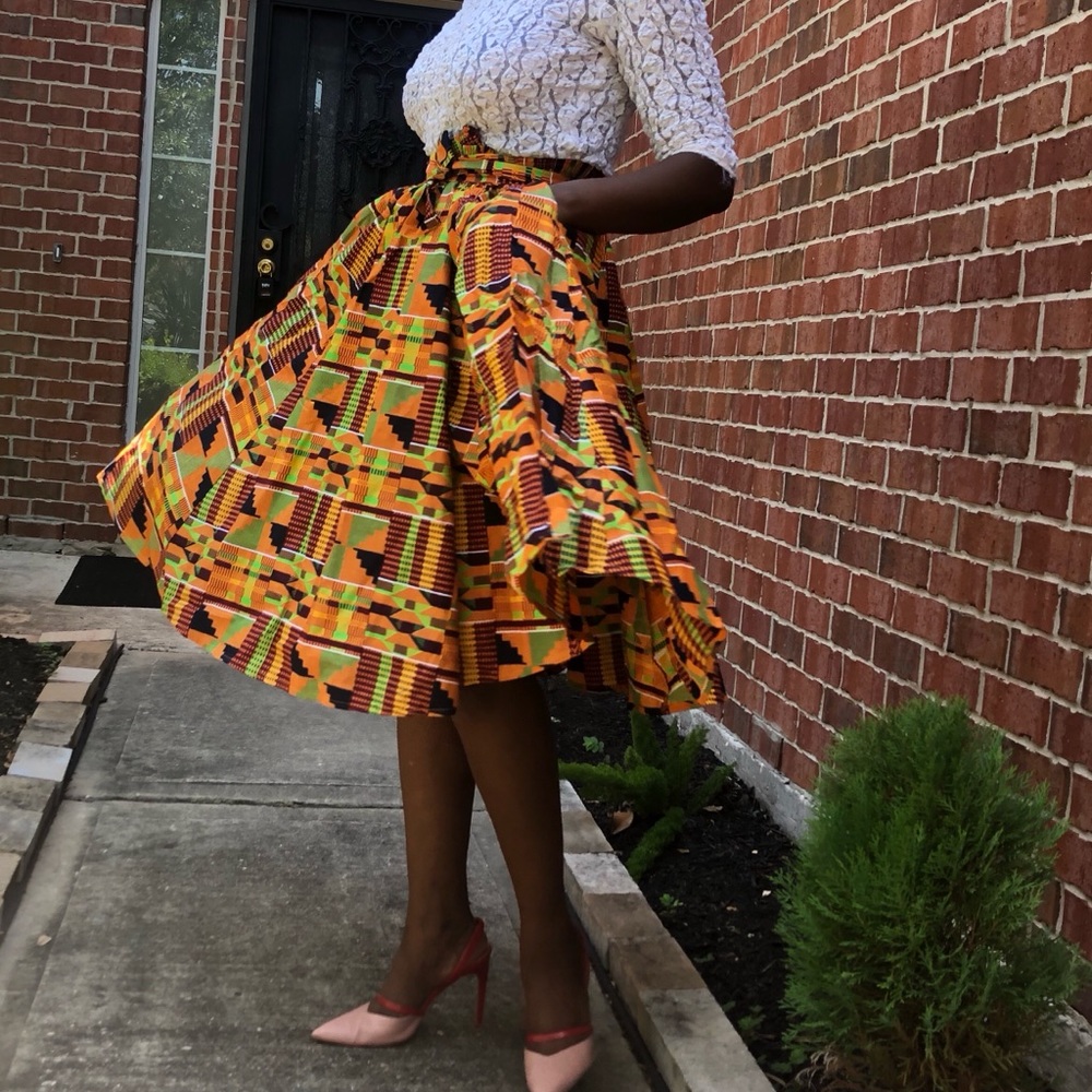 African Ankara kente print pleated skirt - Picture 3 of 4